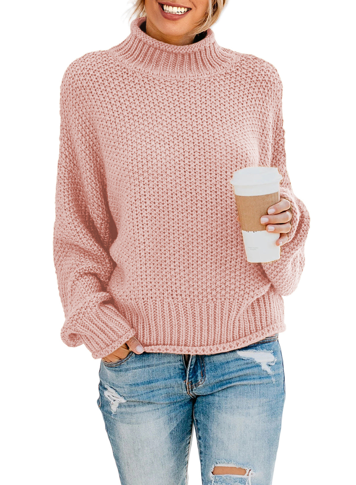 Women's Fashion Cable Knit Turtleneck Sweater Casual Thick Tops Long Sleeve Pullover