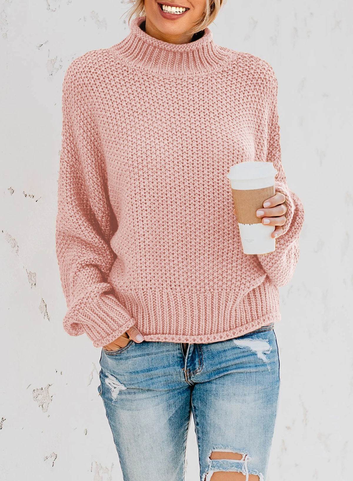 Women's Fashion Cable Knit Turtleneck Sweater Casual Thick Tops Long Sleeve Pullover