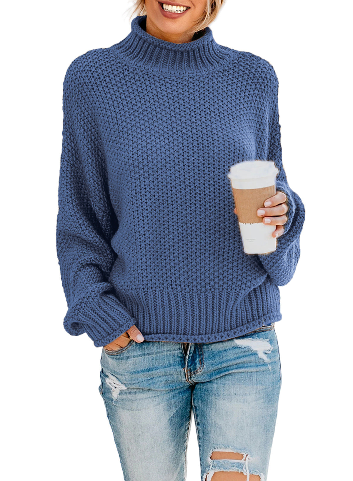 Women's Fashion Cable Knit Turtleneck Sweater Casual Thick Tops Long Sleeve Pullover