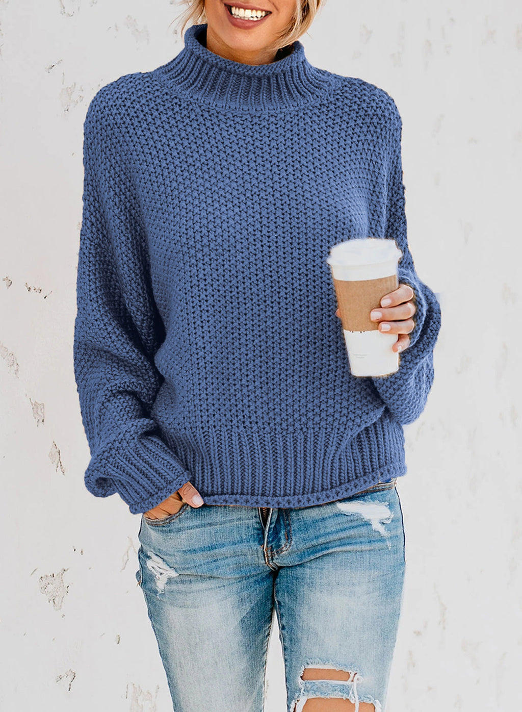Women's Fashion Cable Knit Turtleneck Sweater Casual Thick Tops Long Sleeve Pullover