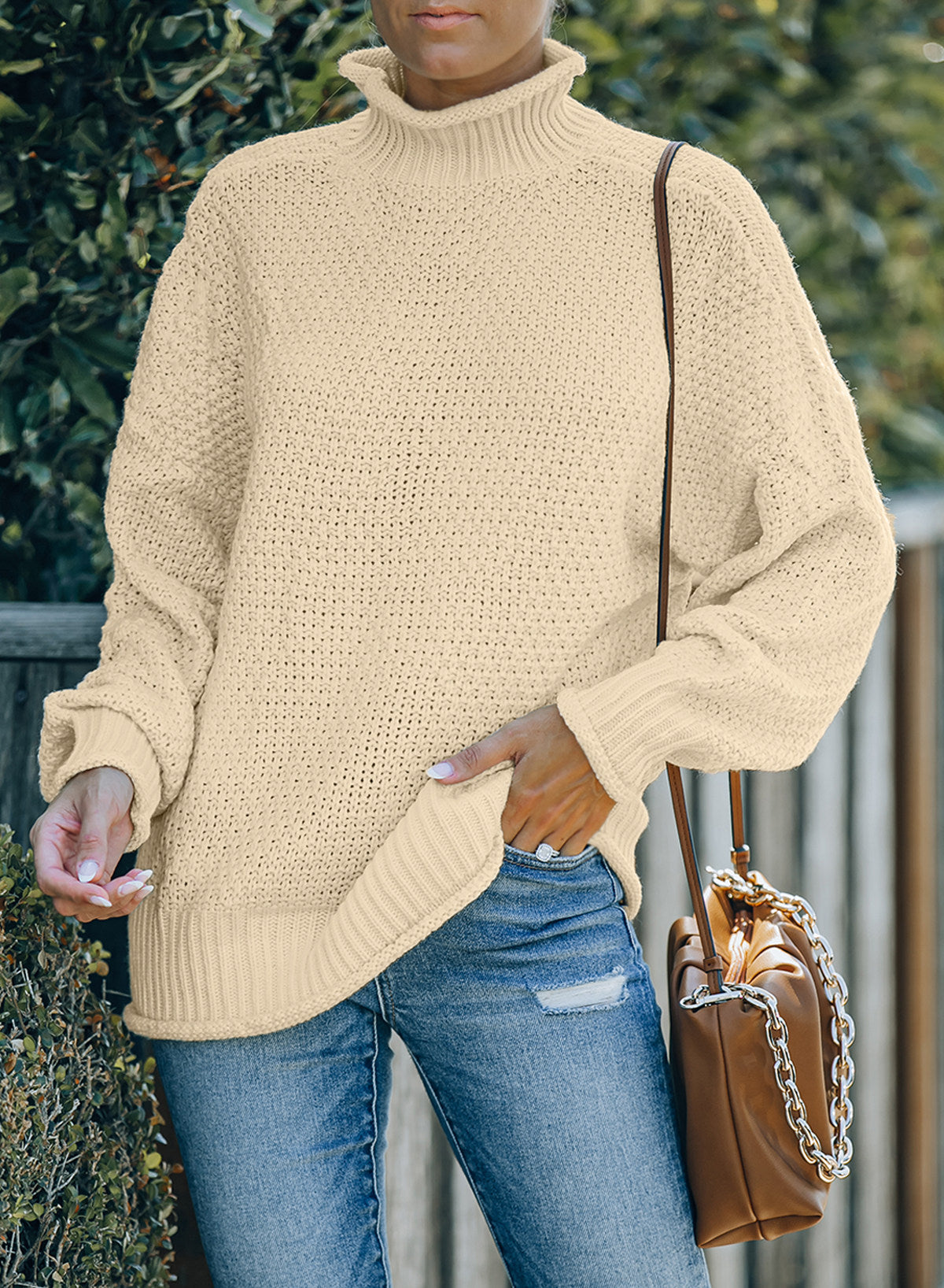 Women's Fashion Cable Knit Turtleneck Sweater Casual Thick Tops Long Sleeve Pullover