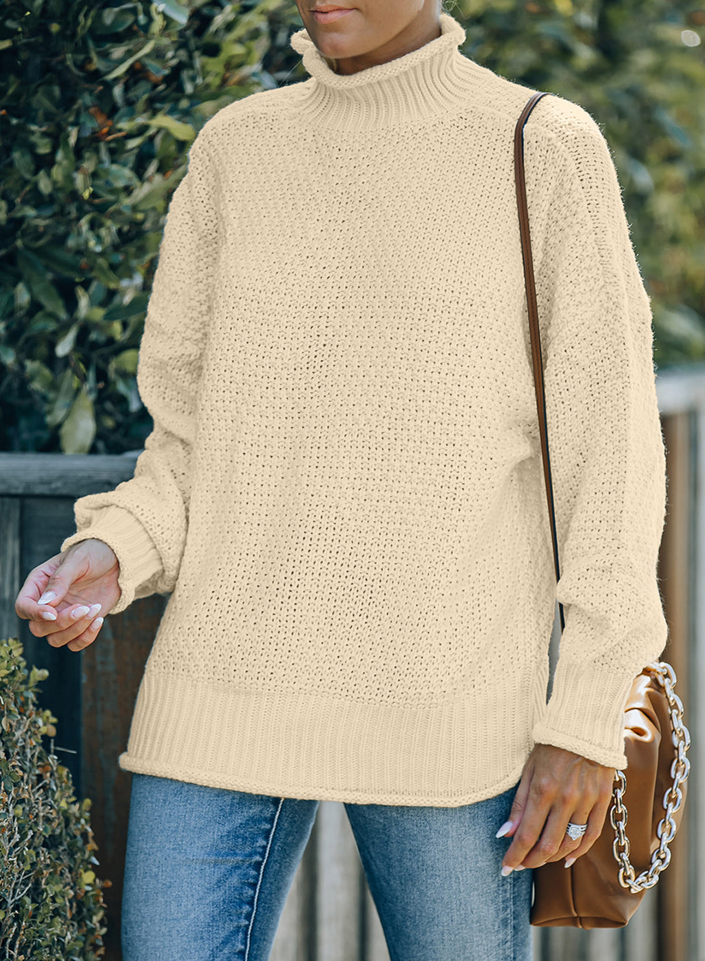 Women's Fashion Cable Knit Turtleneck Sweater Casual Thick Tops Long Sleeve Pullover