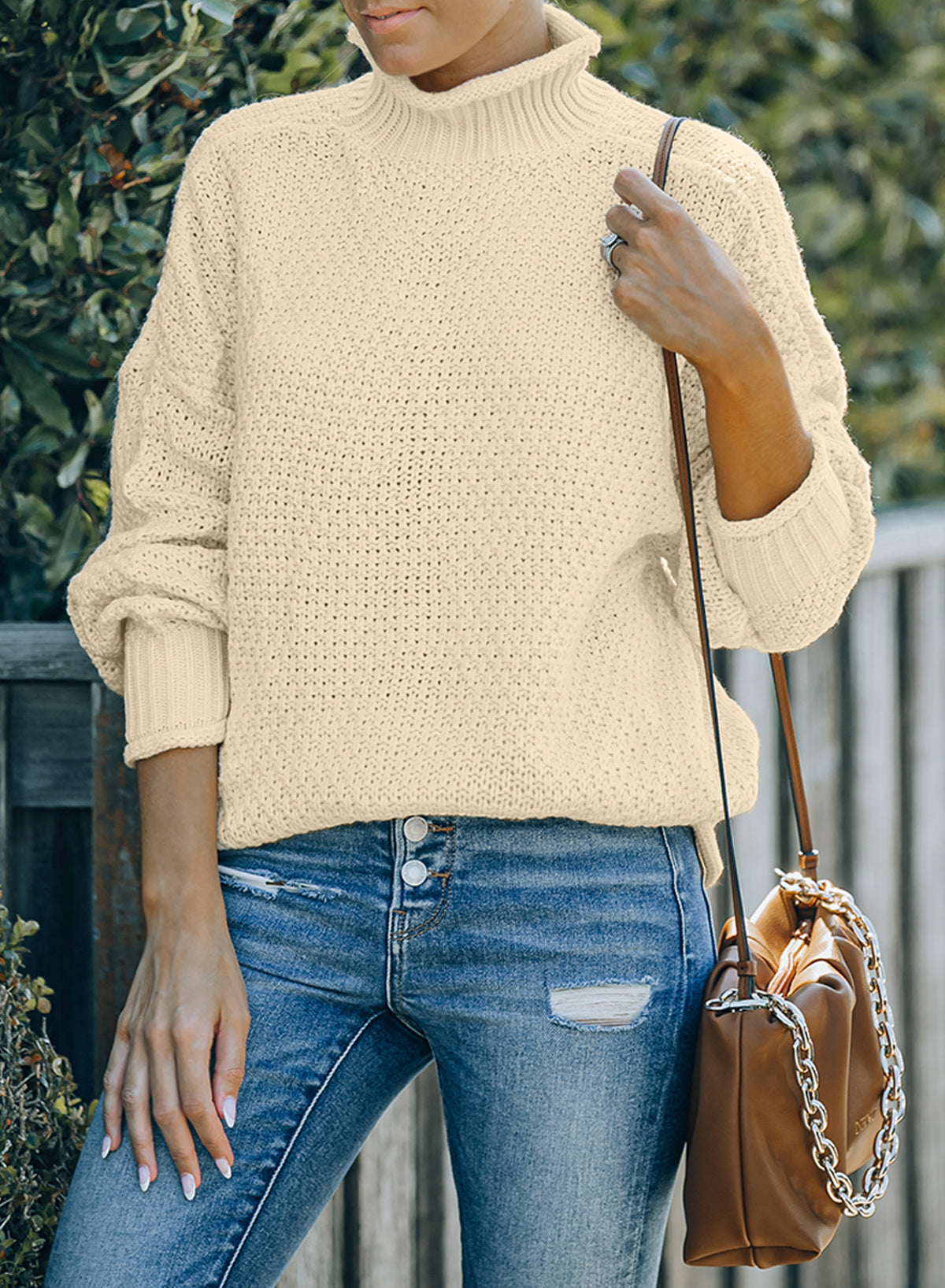 Women's Fashion Cable Knit Turtleneck Sweater Casual Thick Tops Long Sleeve Pullover