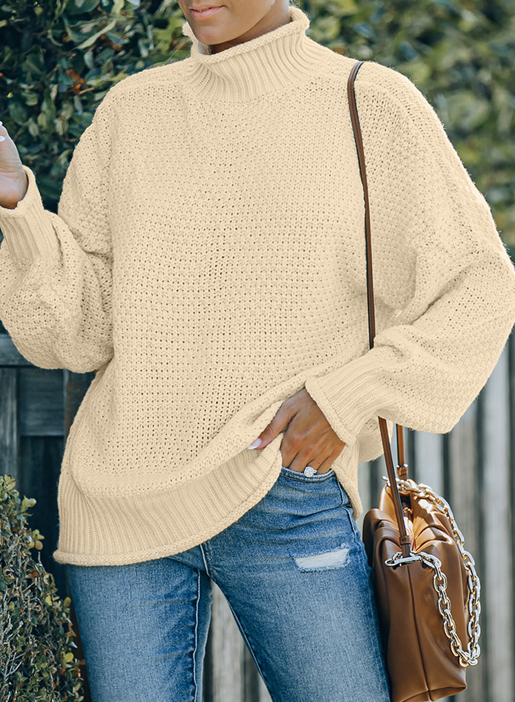 Women's Fashion Cable Knit Turtleneck Sweater Casual Thick Tops Long Sleeve Pullover