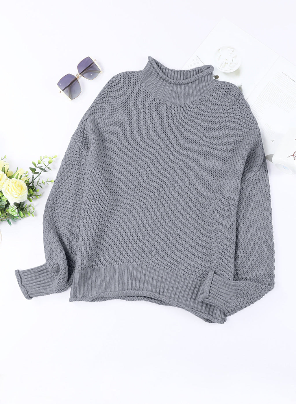 Women's Fashion Cable Knit Turtleneck Sweater Casual Thick Tops Long Sleeve Pullover