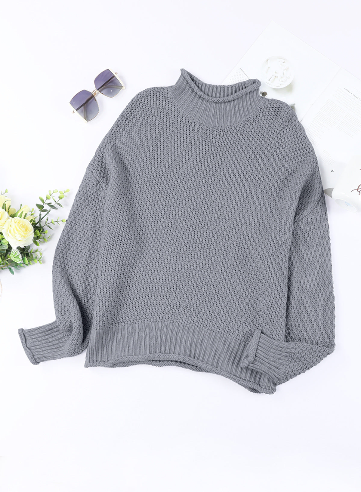 Women's Fashion Cable Knit Turtleneck Sweater Casual Thick Tops Long Sleeve Pullover
