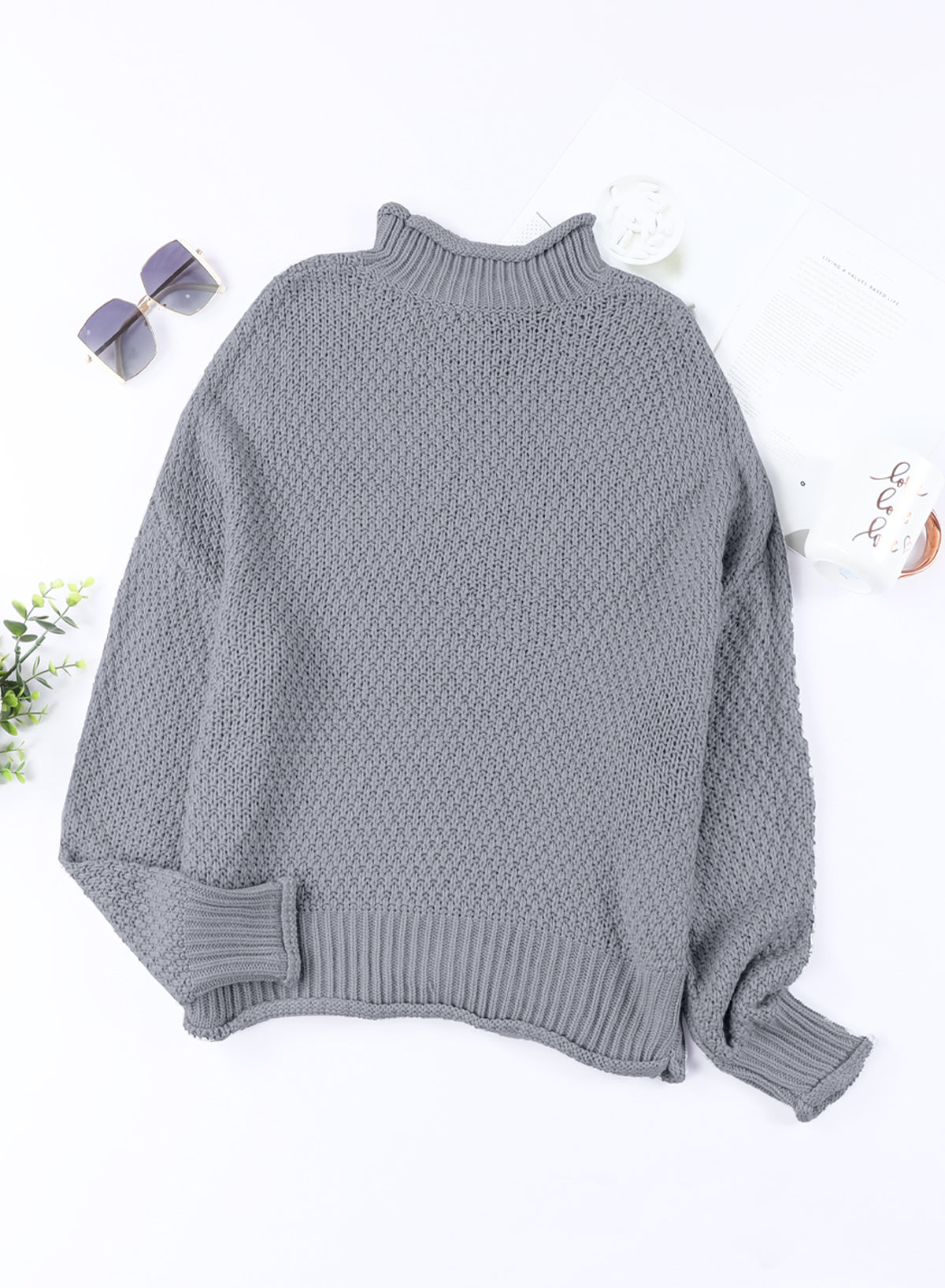 Women's Fashion Cable Knit Turtleneck Sweater Casual Thick Tops Long Sleeve Pullover