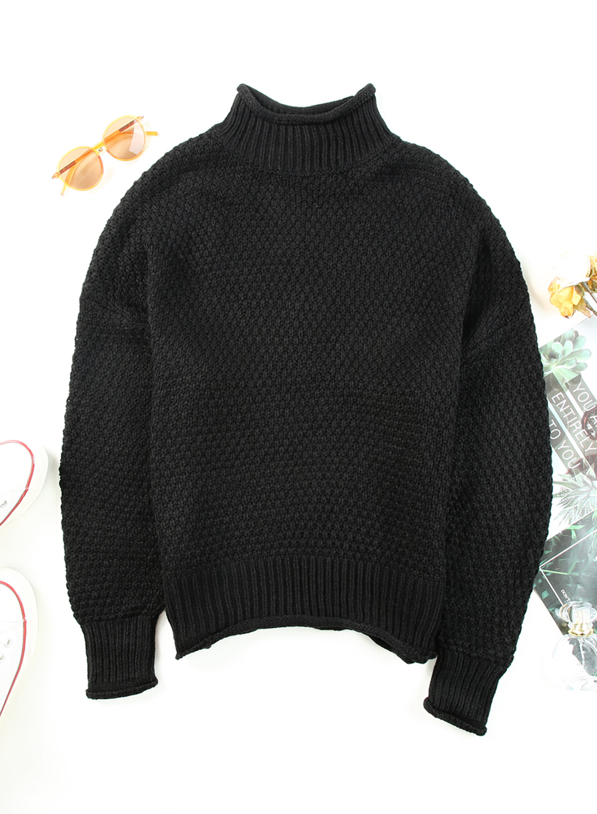 Women's Fashion Cable Knit Turtleneck Sweater Casual Thick Tops Long Sleeve Pullover