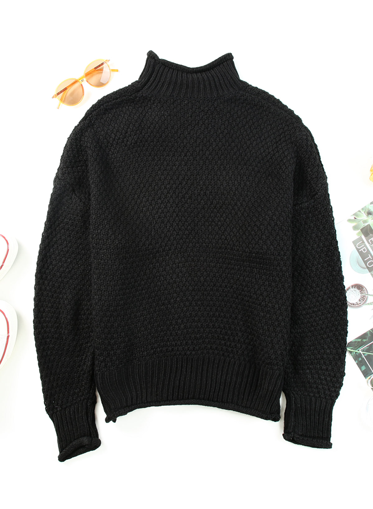 Women's Fashion Cable Knit Turtleneck Sweater Casual Thick Tops Long Sleeve Pullover