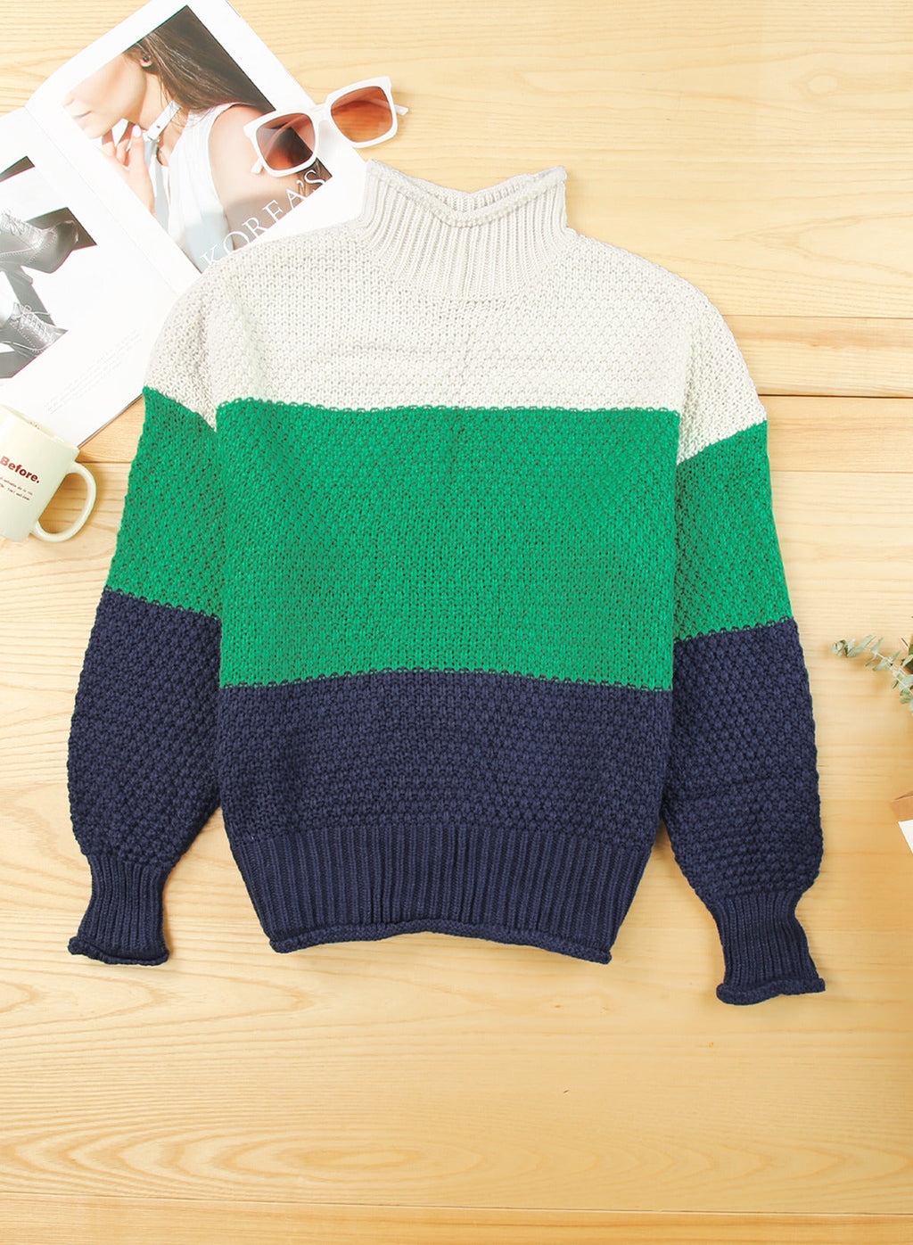 Women's Fashion Cable Knit Turtleneck Sweater Casual Thick Tops Long Sleeve Pullover