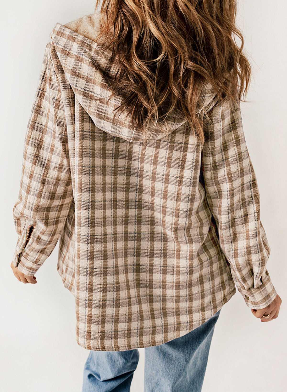 Dokotoo Womens Plaid Shacket Jacket Long Sleeve Button Down Fleece Hooded Jackets Warm Coat