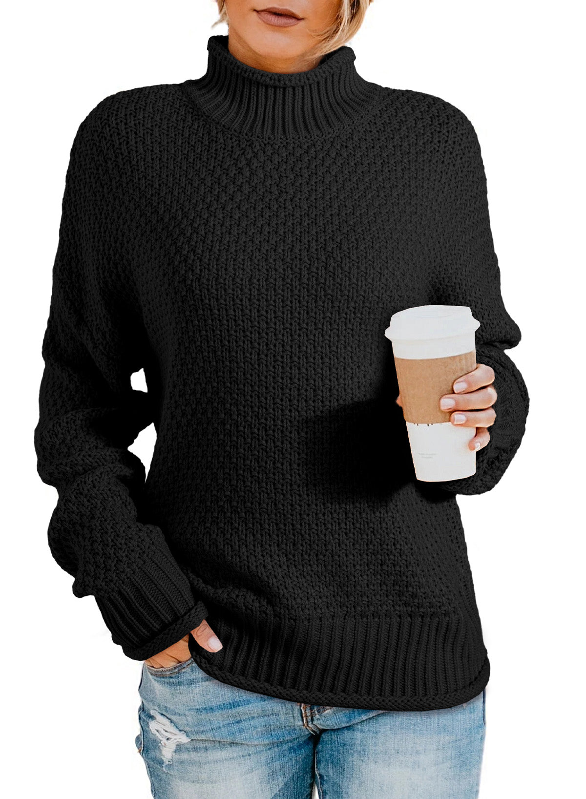 Women's Fashion Cable Knit Turtleneck Sweater Casual Thick Tops Long Sleeve Pullover
