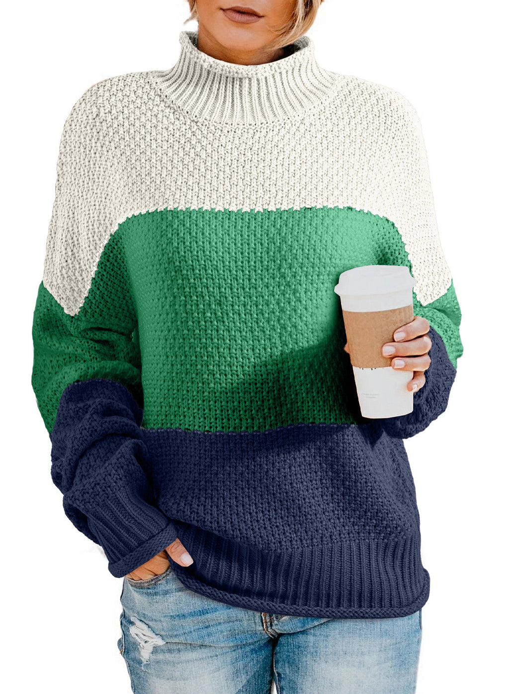 Women's Fashion Cable Knit Turtleneck Sweater Casual Thick Tops Long Sleeve Pullover