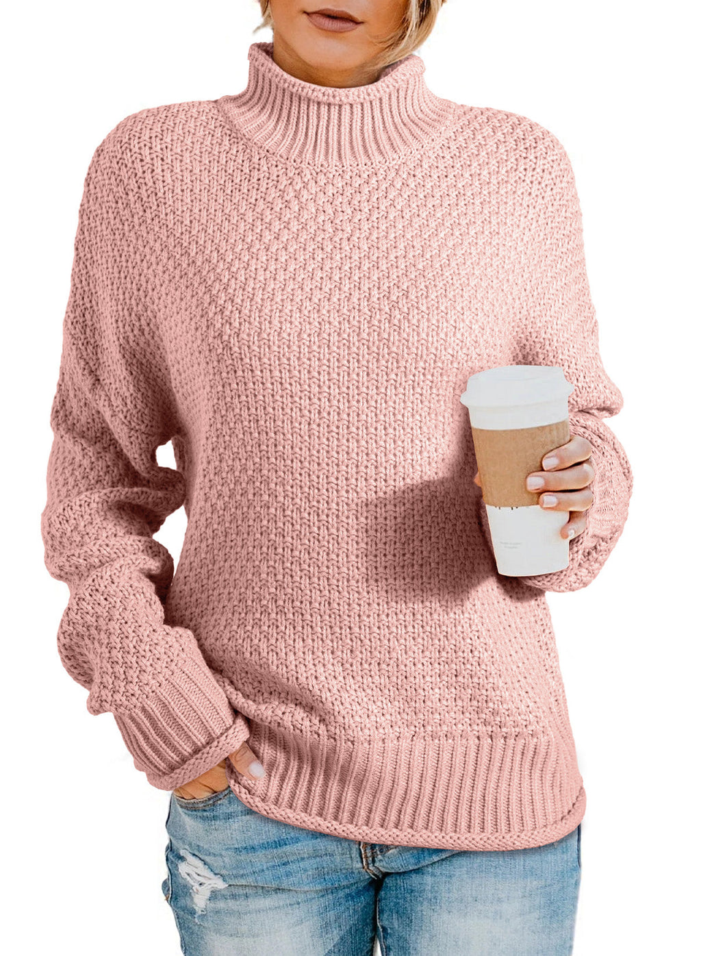 Women's Fashion Cable Knit Turtleneck Sweater Casual Thick Tops Long Sleeve Pullover