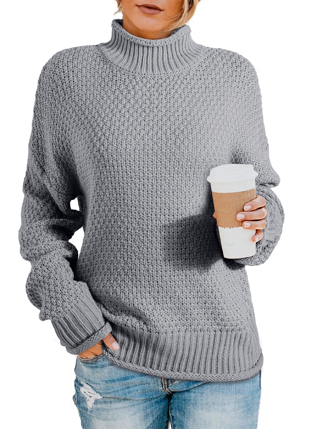 Women's Fashion Cable Knit Turtleneck Sweater Casual Thick Tops Long Sleeve Pullover