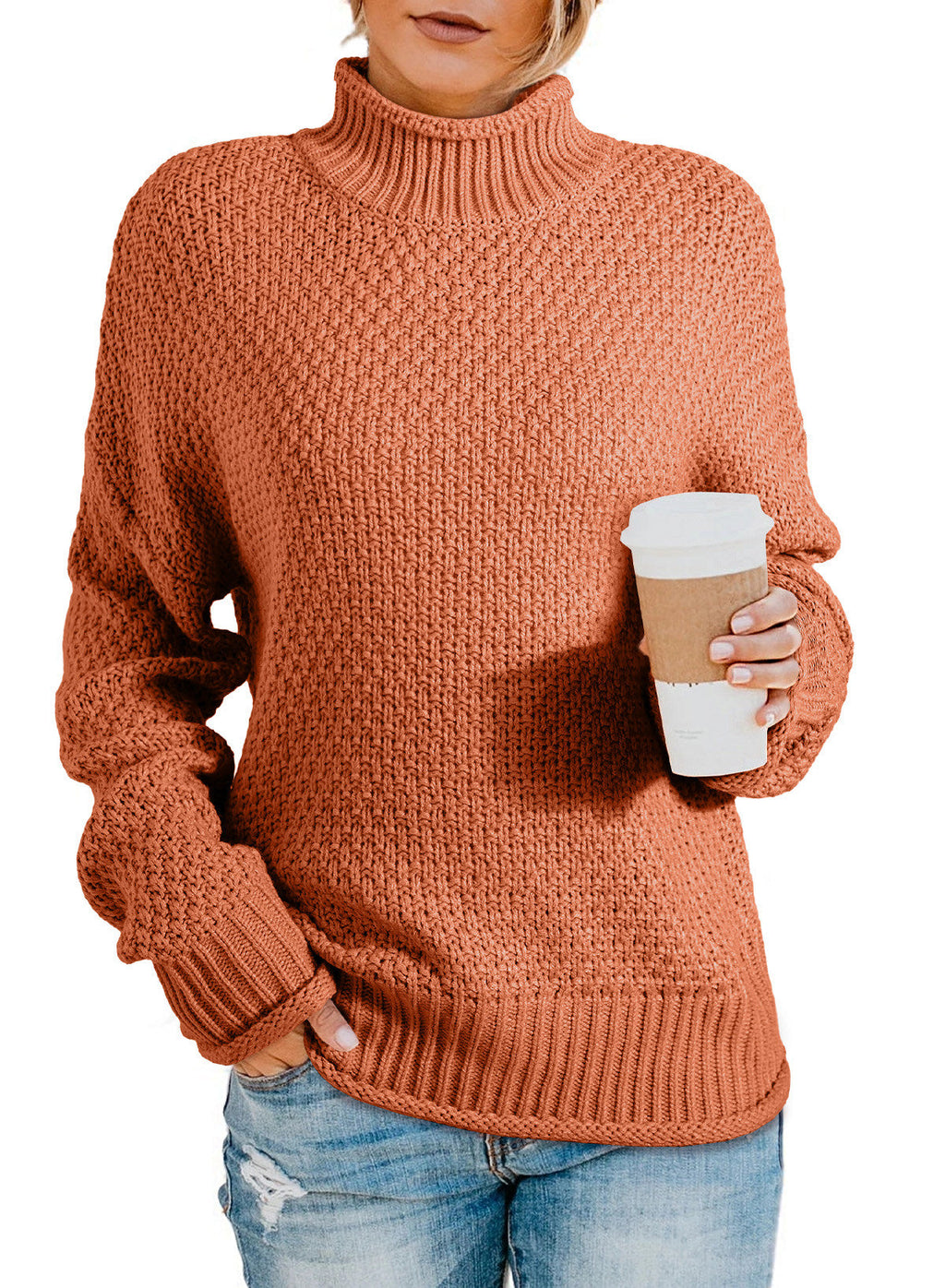 Women's Fashion Cable Knit Turtleneck Sweater Casual Thick Tops Long Sleeve Pullover