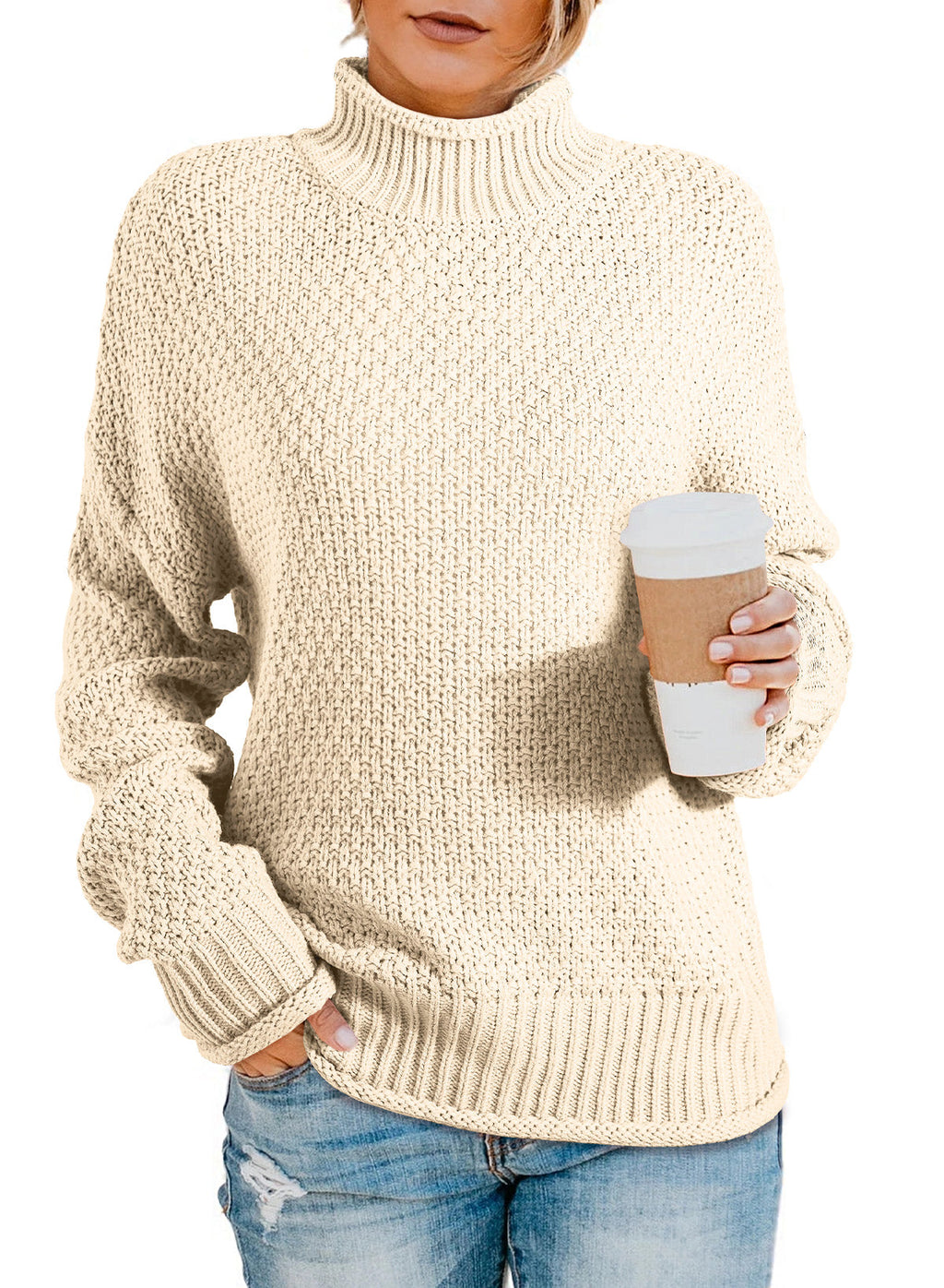 Women's Fashion Cable Knit Turtleneck Sweater Casual Thick Tops Long Sleeve Pullover