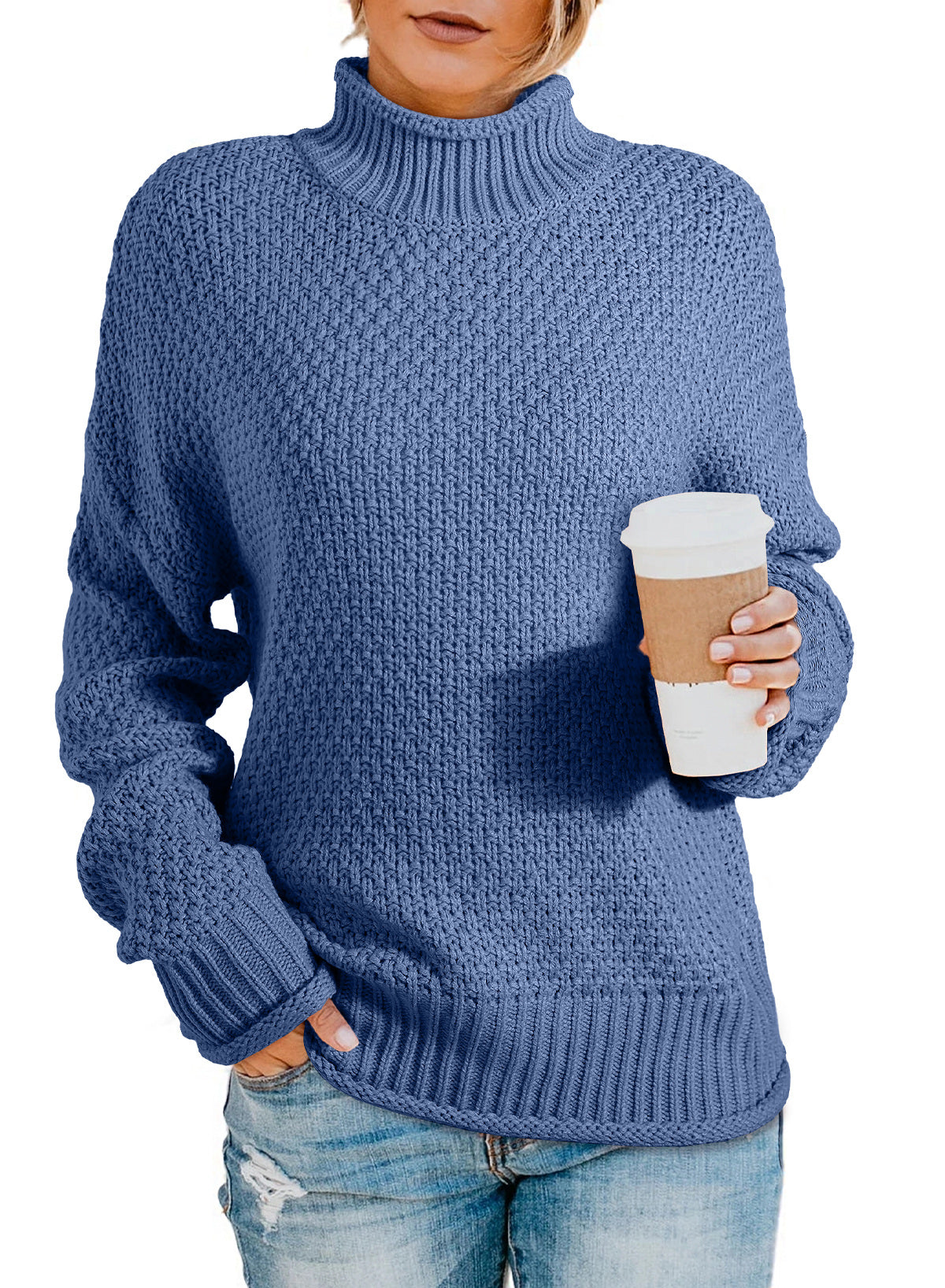 Women's Fashion Cable Knit Turtleneck Sweater Casual Thick Tops Long Sleeve Pullover