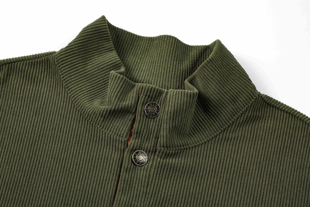 Dokotoo Men Men's Corduroy Sweatshirt Casual Long Sleeve Stand Collar Knitted Pullover Button Sweaters with Pockets