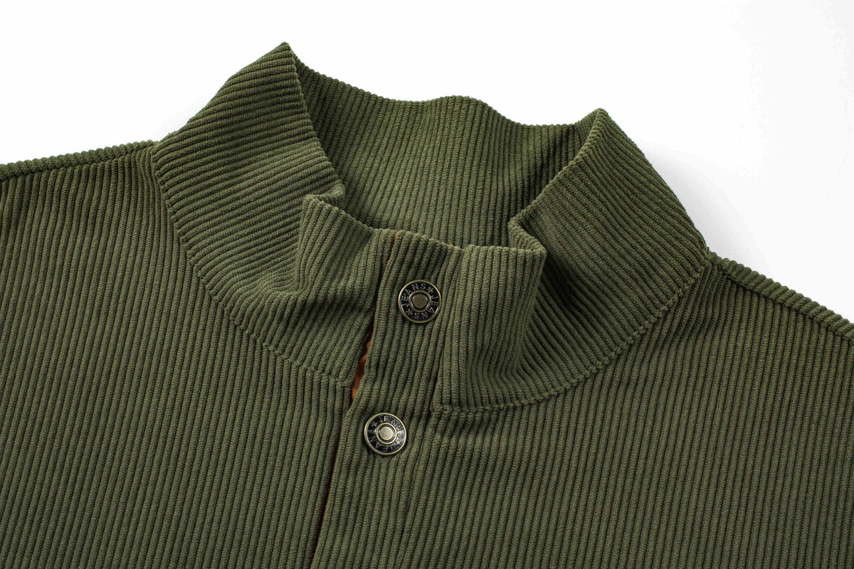 Dokotoo Men Men's Corduroy Sweatshirt Casual Long Sleeve Stand Collar Knitted Pullover Button Sweaters with Pockets