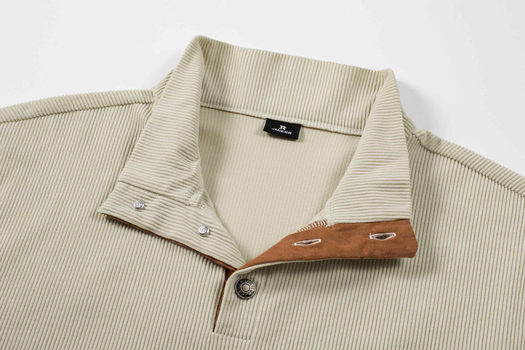 Dokotoo Men Men's Corduroy Sweatshirt Casual Long Sleeve Stand Collar Knitted Pullover Button Sweaters with Pockets