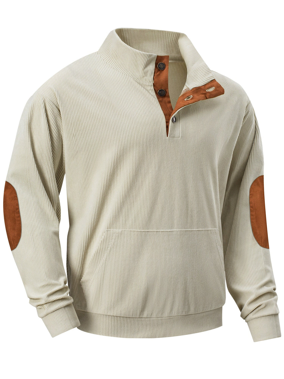 Dokotoo Men Men's Corduroy Sweatshirt Casual Long Sleeve Stand Collar Knitted Pullover Button Sweaters with Pockets