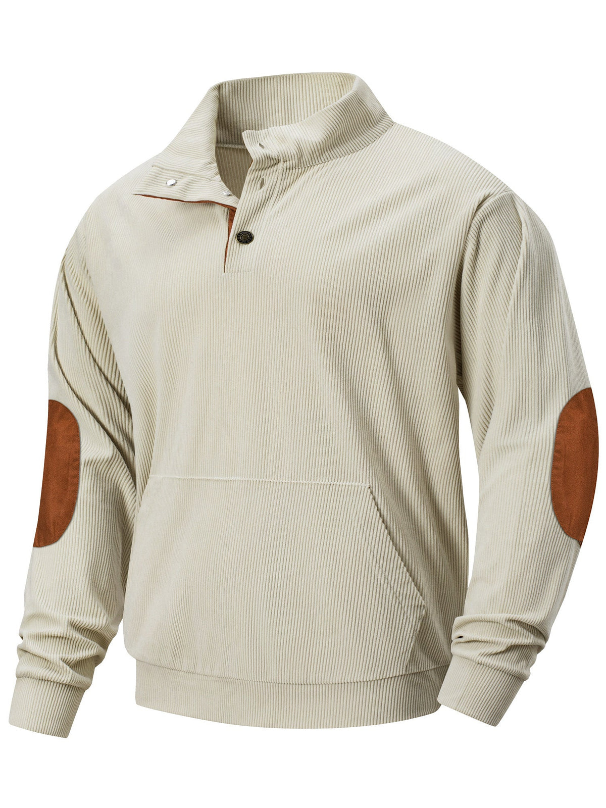 Dokotoo Men Men's Corduroy Sweatshirt Casual Long Sleeve Stand Collar Knitted Pullover Button Sweaters with Pockets