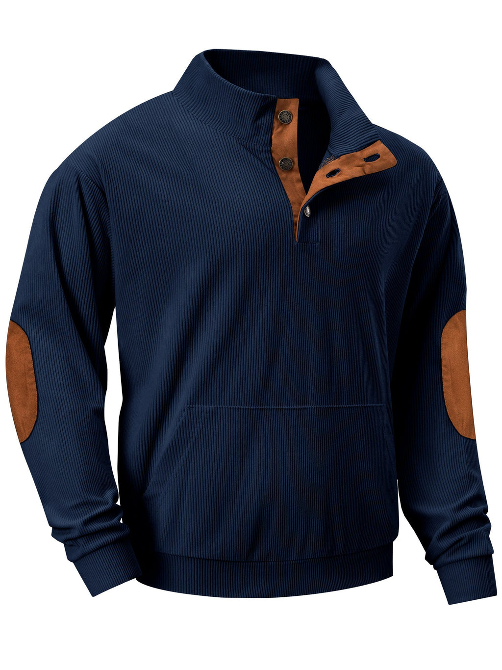 Dokotoo Men Men's Corduroy Sweatshirt Casual Long Sleeve Stand Collar Knitted Pullover Button Sweaters with Pockets