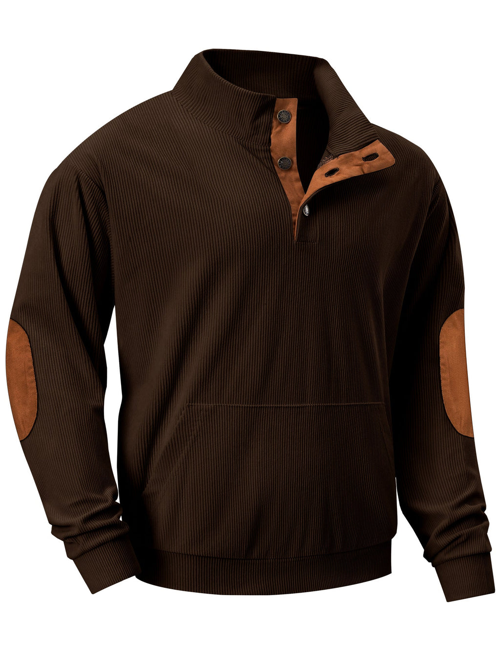 Dokotoo Men Men's Corduroy Sweatshirt Casual Long Sleeve Stand Collar Knitted Pullover Button Sweaters with Pockets