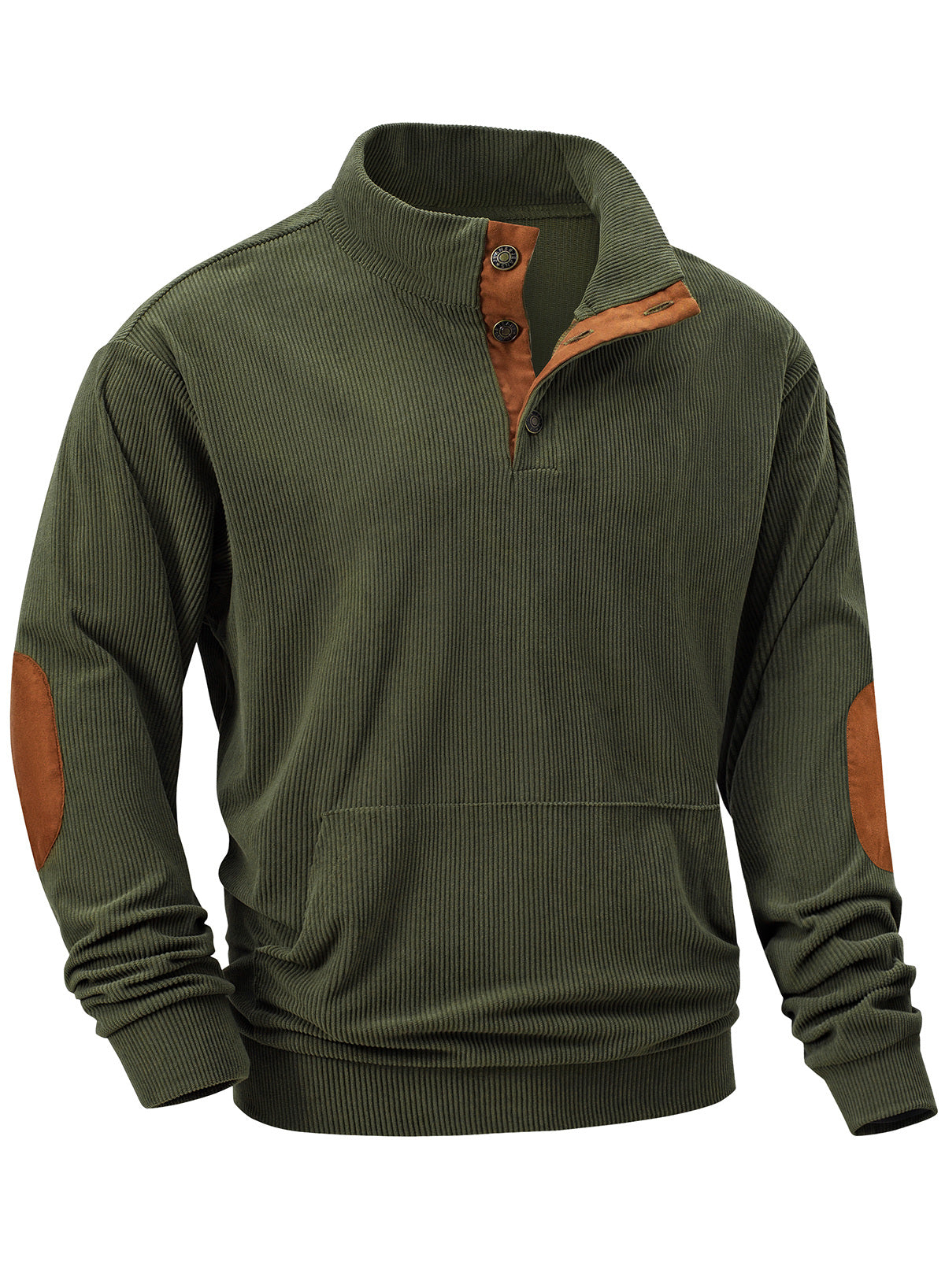 Dokotoo Men Men's Corduroy Sweatshirt Casual Long Sleeve Stand Collar Knitted Pullover Button Sweaters with Pockets