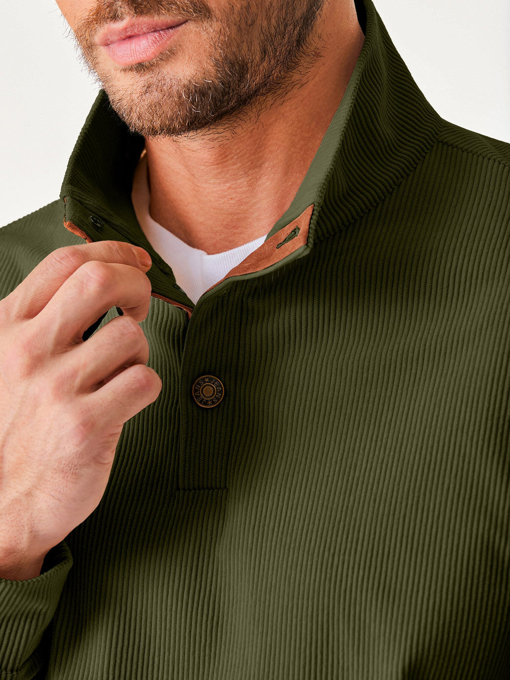 Dokotoo Men Men's Corduroy Sweatshirt Casual Long Sleeve Stand Collar Knitted Pullover Button Sweaters with Pockets