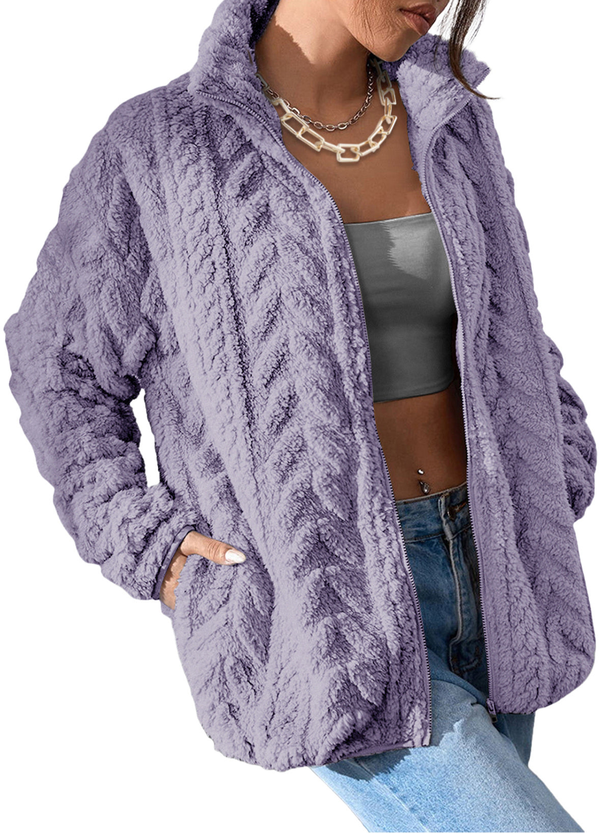 Dokotoo Winter Fleece Jacket for Women 2026 Zipper Casual Coat with Pockets