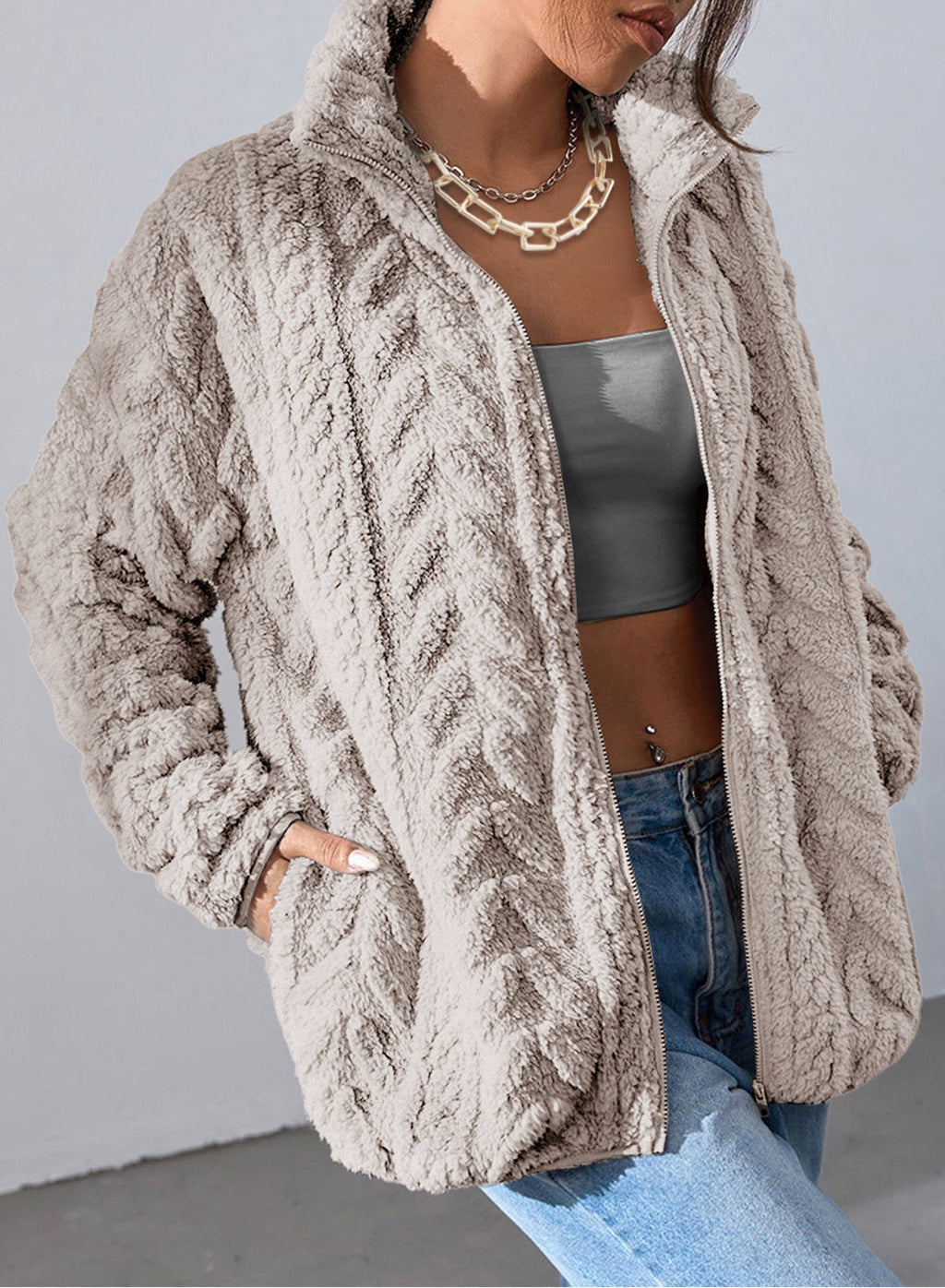 Dokotoo Winter Fleece Jacket for Women 2026 Zipper Casual Coat with Pockets
