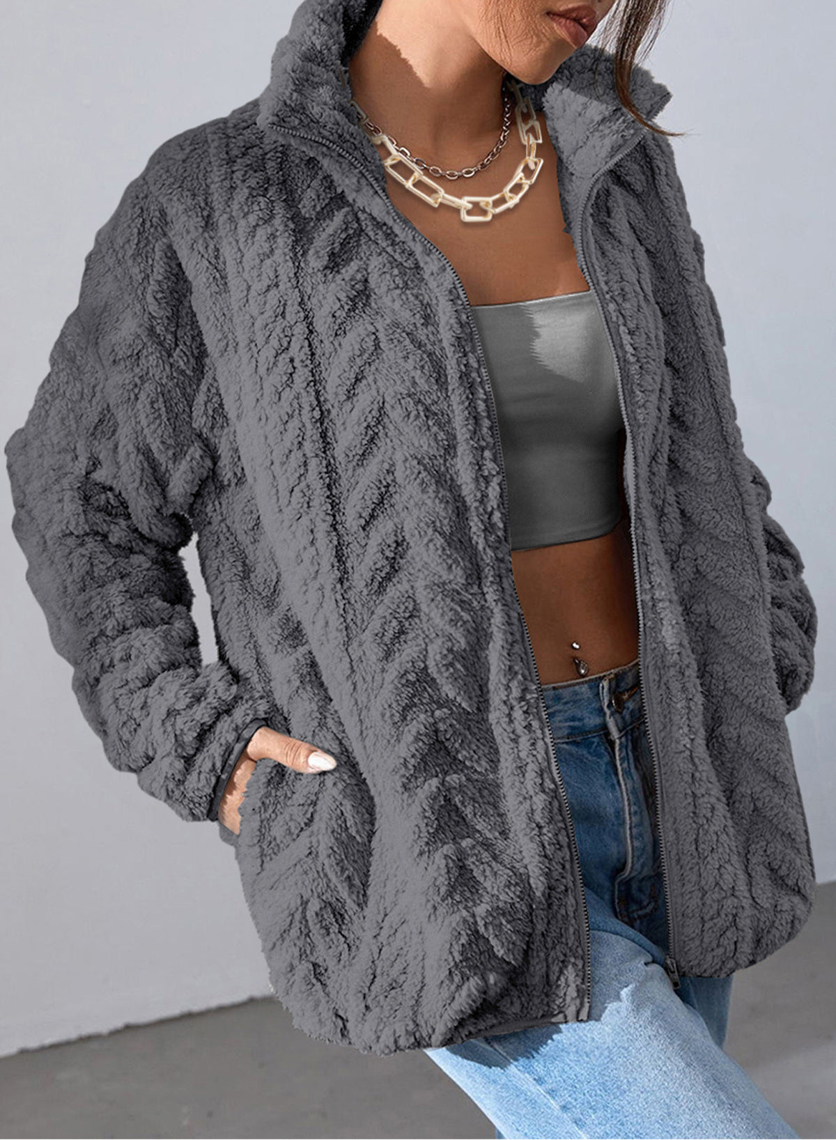 Dokotoo Winter Fleece Jacket for Women 2026 Zipper Casual Coat with Pockets
