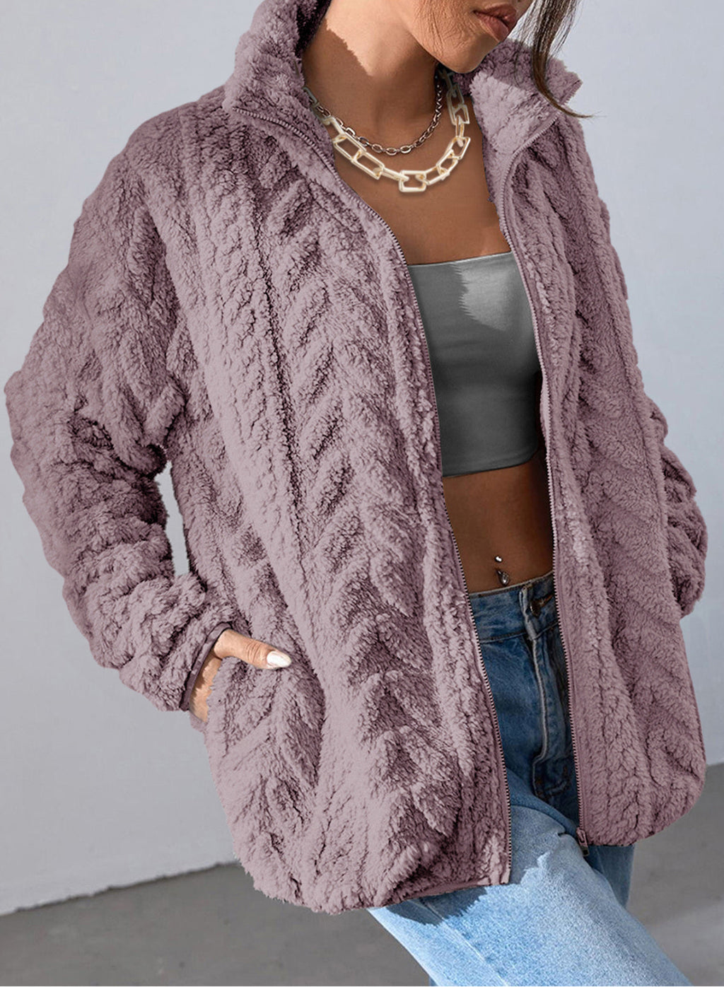 Dokotoo Winter Fleece Jacket for Women 2026 Zipper Casual Coat with Pockets