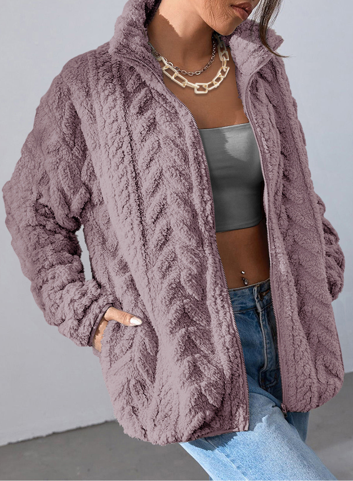 Dokotoo Winter Fleece Jacket for Women 2026 Zipper Casual Coat with Pockets