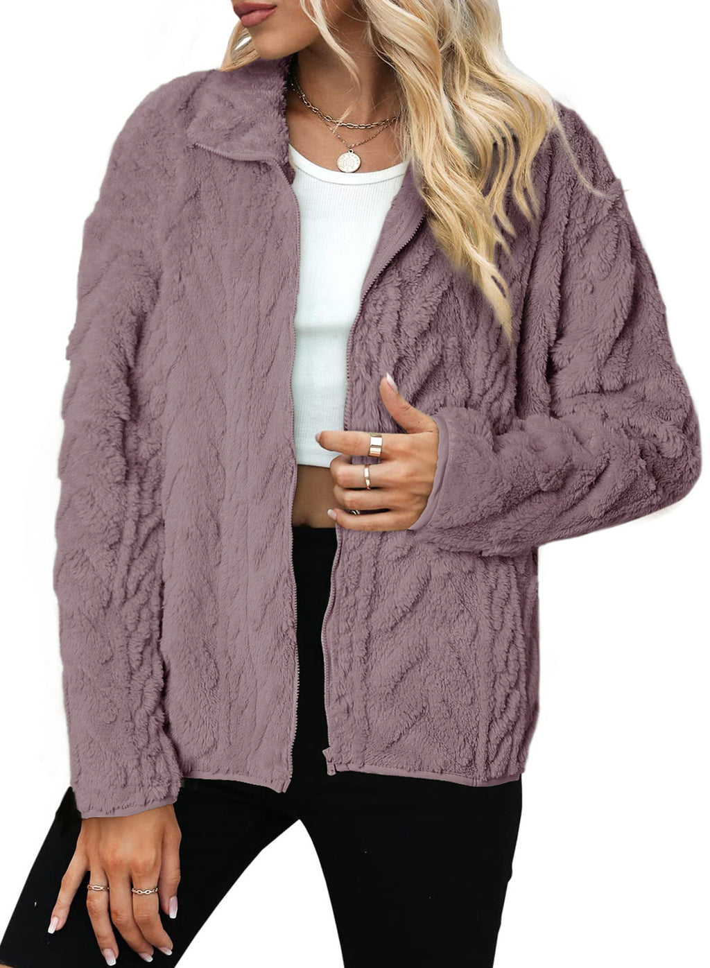 Dokotoo Winter Fleece Jacket for Women 2026 Zipper Casual Coat with Pockets