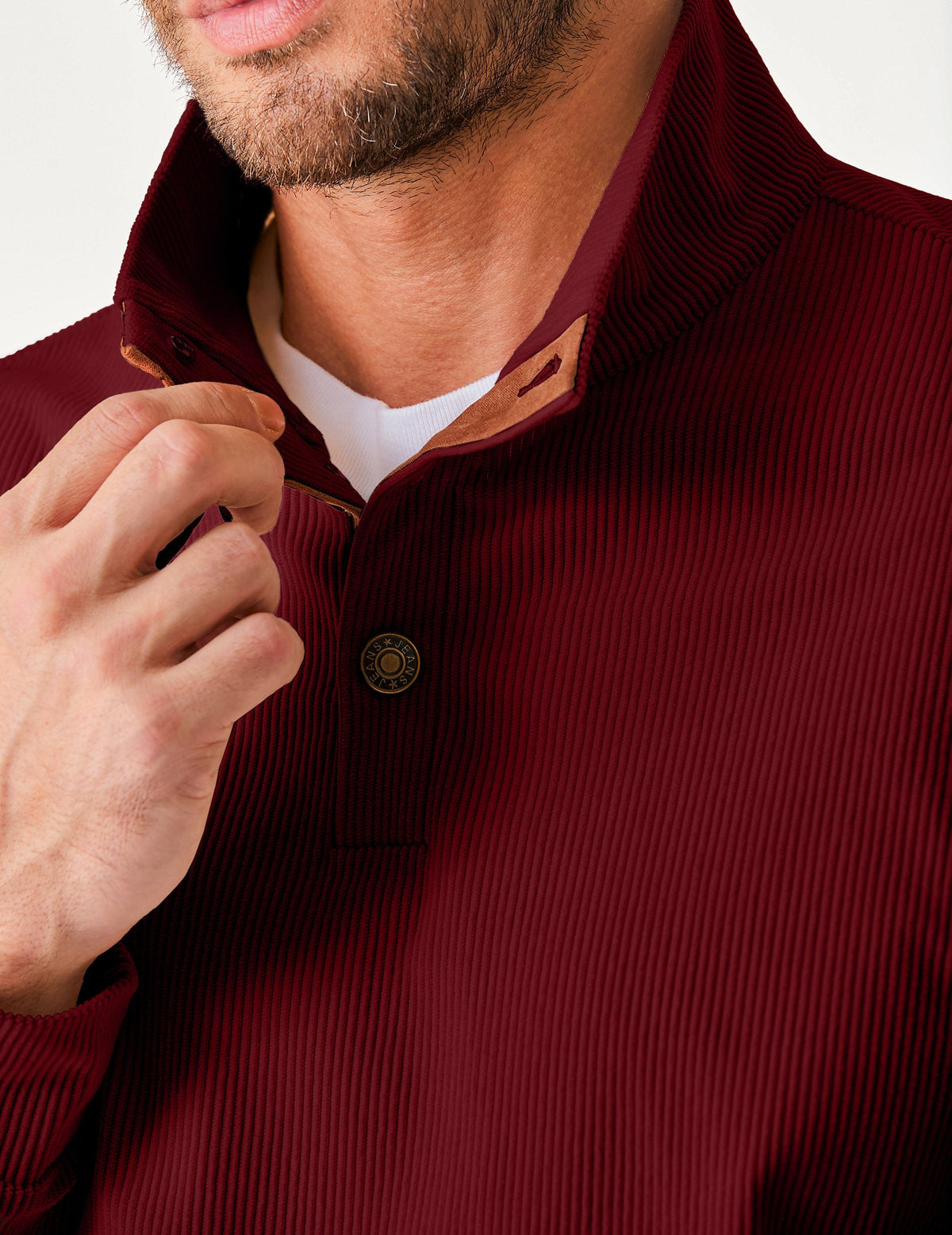 Dokotoo Men Men's Corduroy Sweatshirt Casual Long Sleeve Stand Collar Knitted Pullover Button Sweaters with Pockets