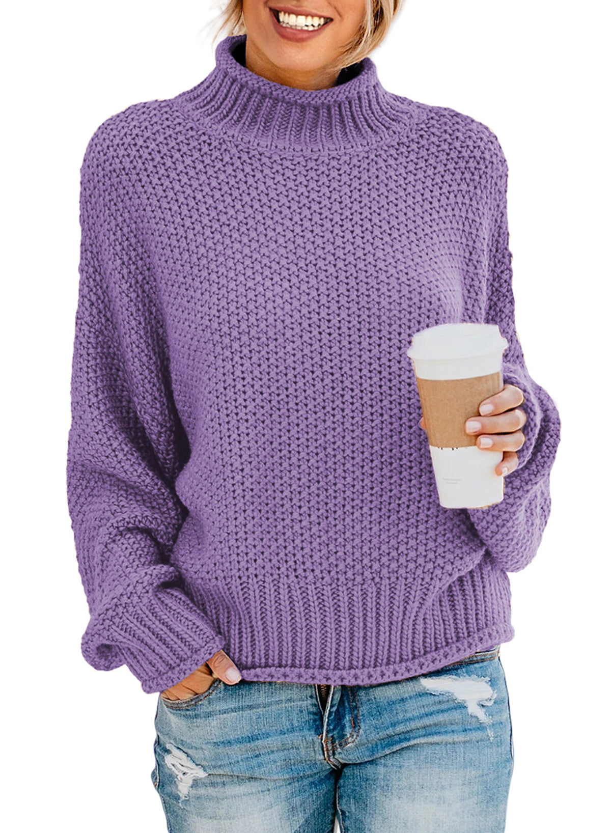 Women's Fashion Cable Knit Turtleneck Sweater Casual Thick Tops Long Sleeve Pullover