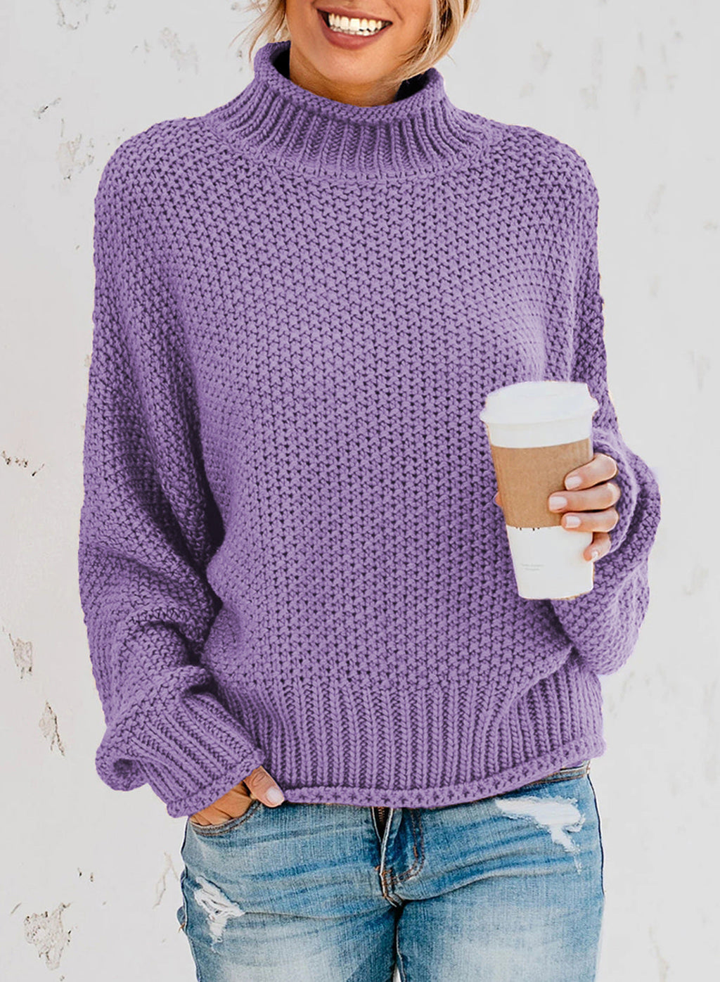 Women's Fashion Cable Knit Turtleneck Sweater Casual Thick Tops Long Sleeve Pullover