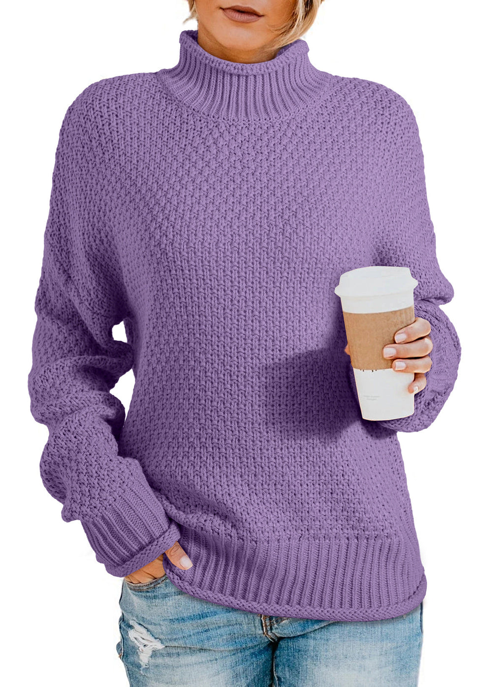 Women's Fashion Cable Knit Turtleneck Sweater Casual Thick Tops Long Sleeve Pullover