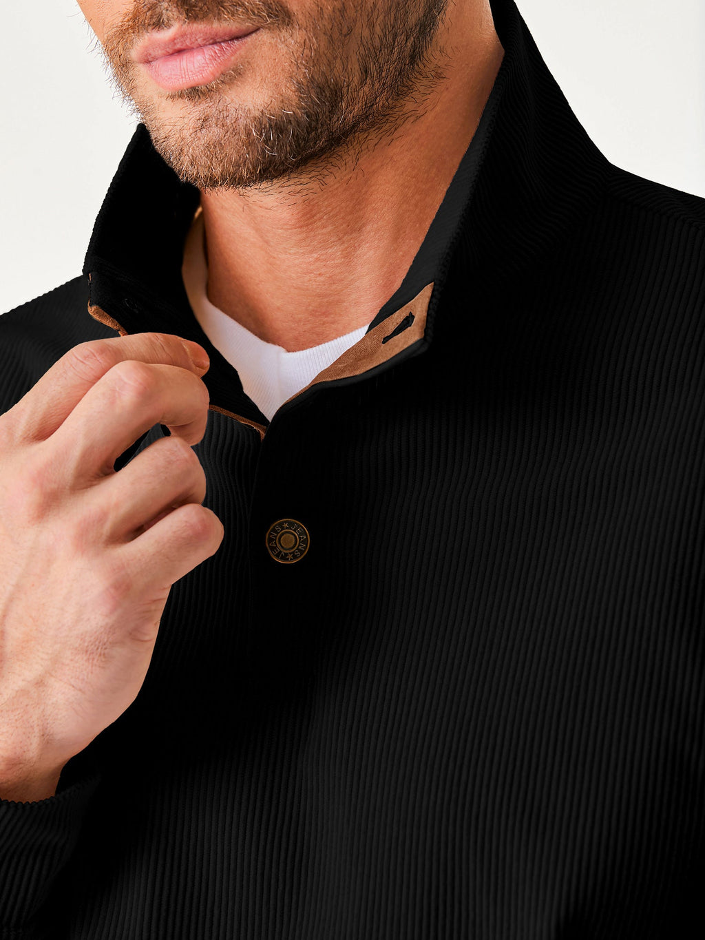 Dokotoo Men Men's Corduroy Sweatshirt Casual Long Sleeve Stand Collar Knitted Pullover Button Sweaters with Pockets
