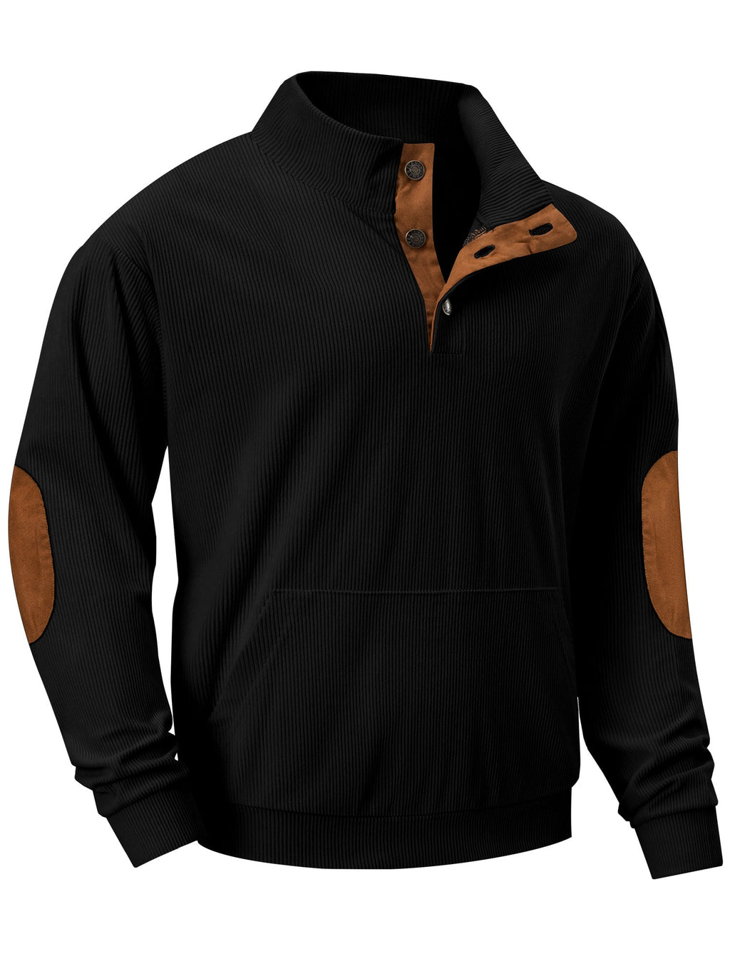 Dokotoo Men Men's Corduroy Sweatshirt Casual Long Sleeve Stand Collar Knitted Pullover Button Sweaters with Pockets