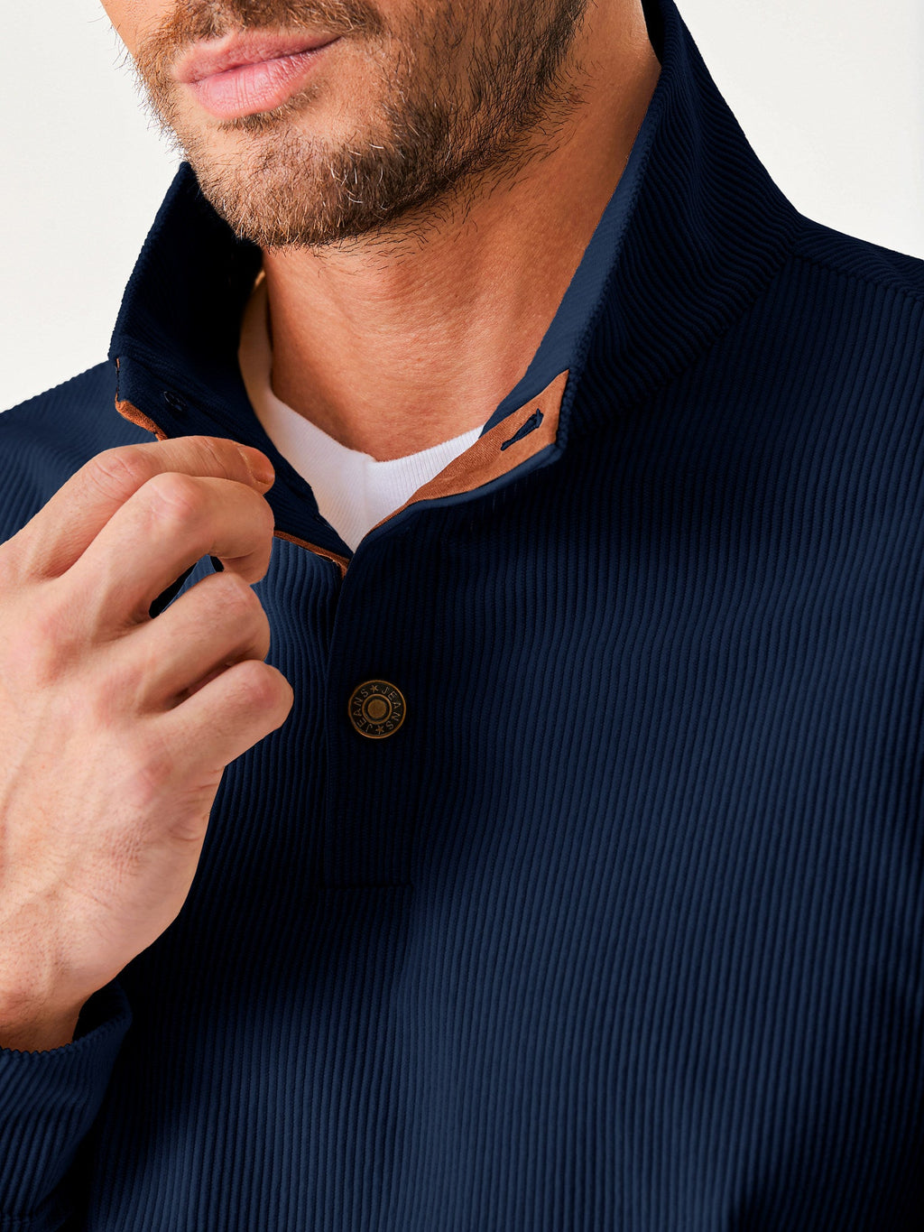 Dokotoo Men Men's Corduroy Sweatshirt Casual Long Sleeve Stand Collar Knitted Pullover Button Sweaters with Pockets