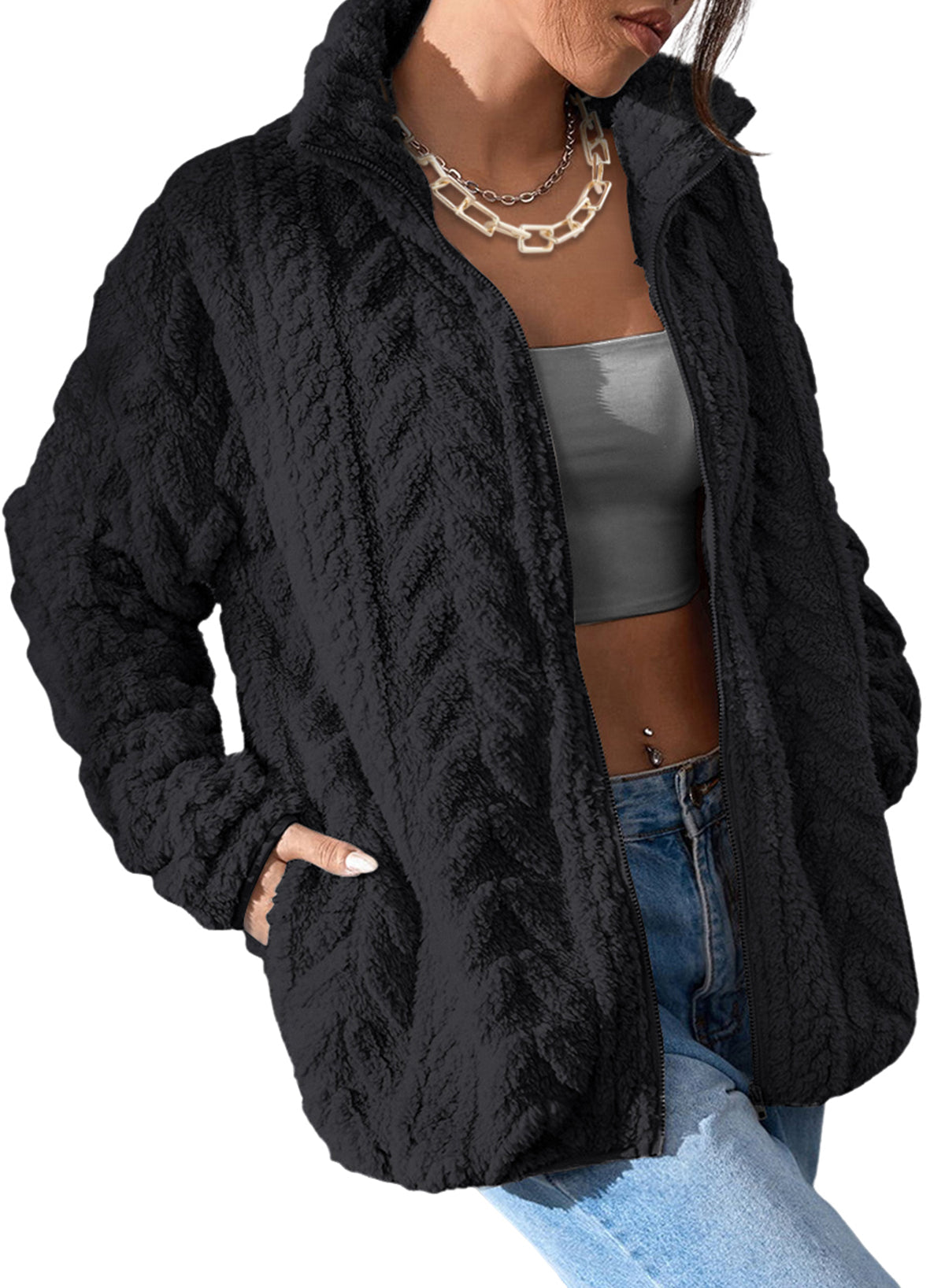 Dokotoo Winter Fleece Jacket for Women 2026 Zipper Casual Coat with Pockets