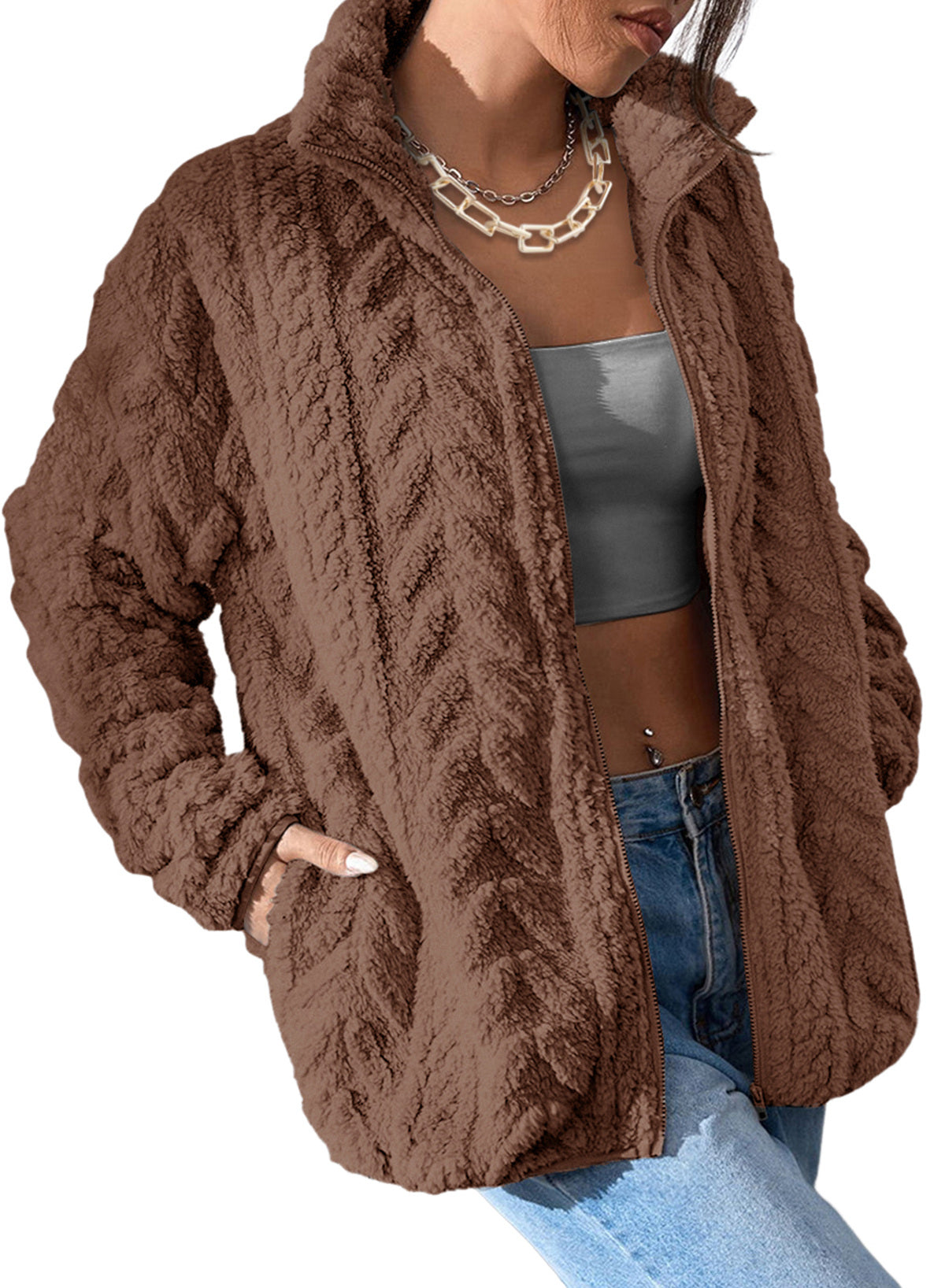 Dokotoo Winter Fleece Jacket for Women 2026 Zipper Casual Coat with Pockets