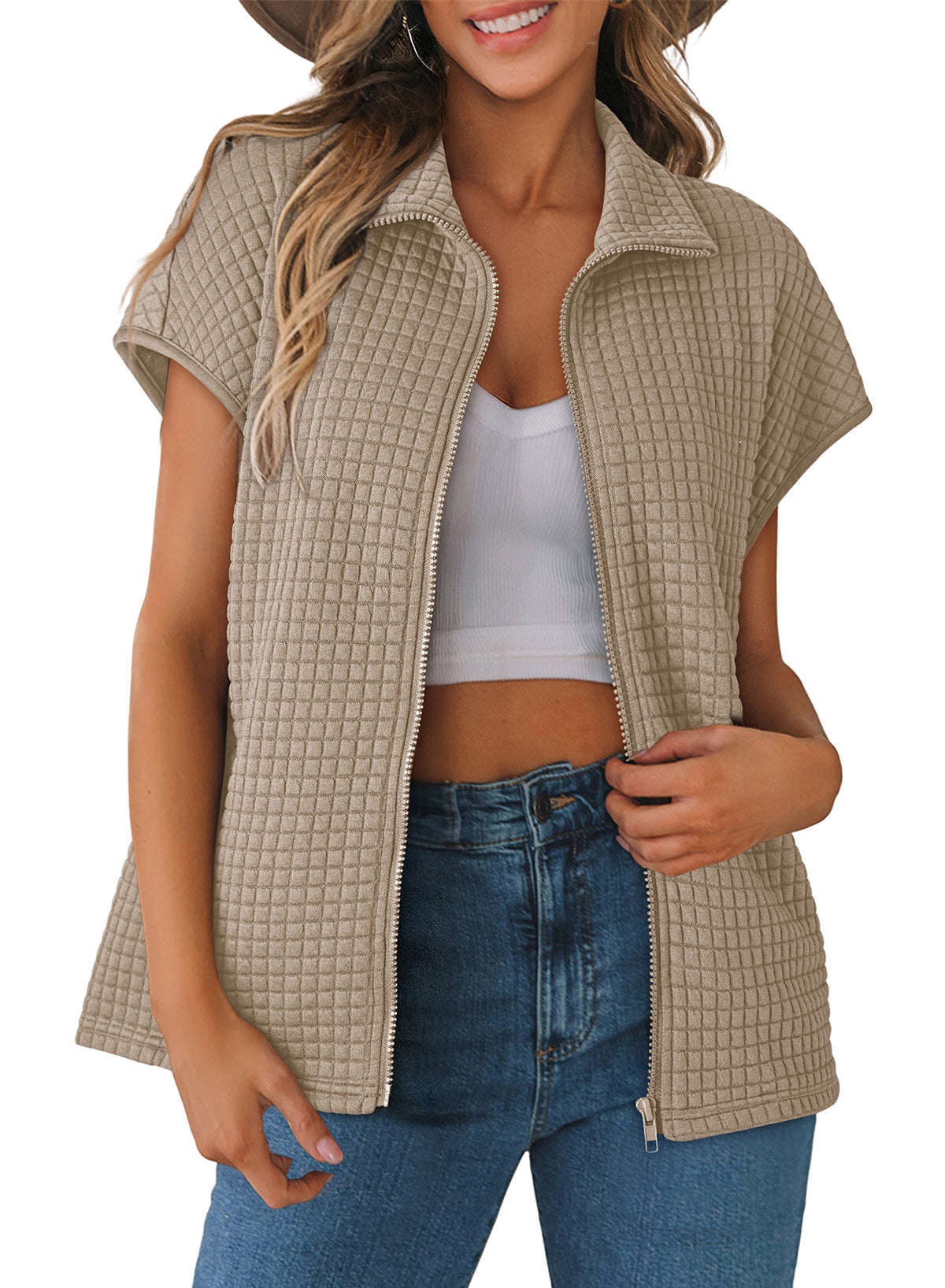 Dokotoo Womens Vest Tops 2026 Fall Cap Sleeve Waffle Knit Vests