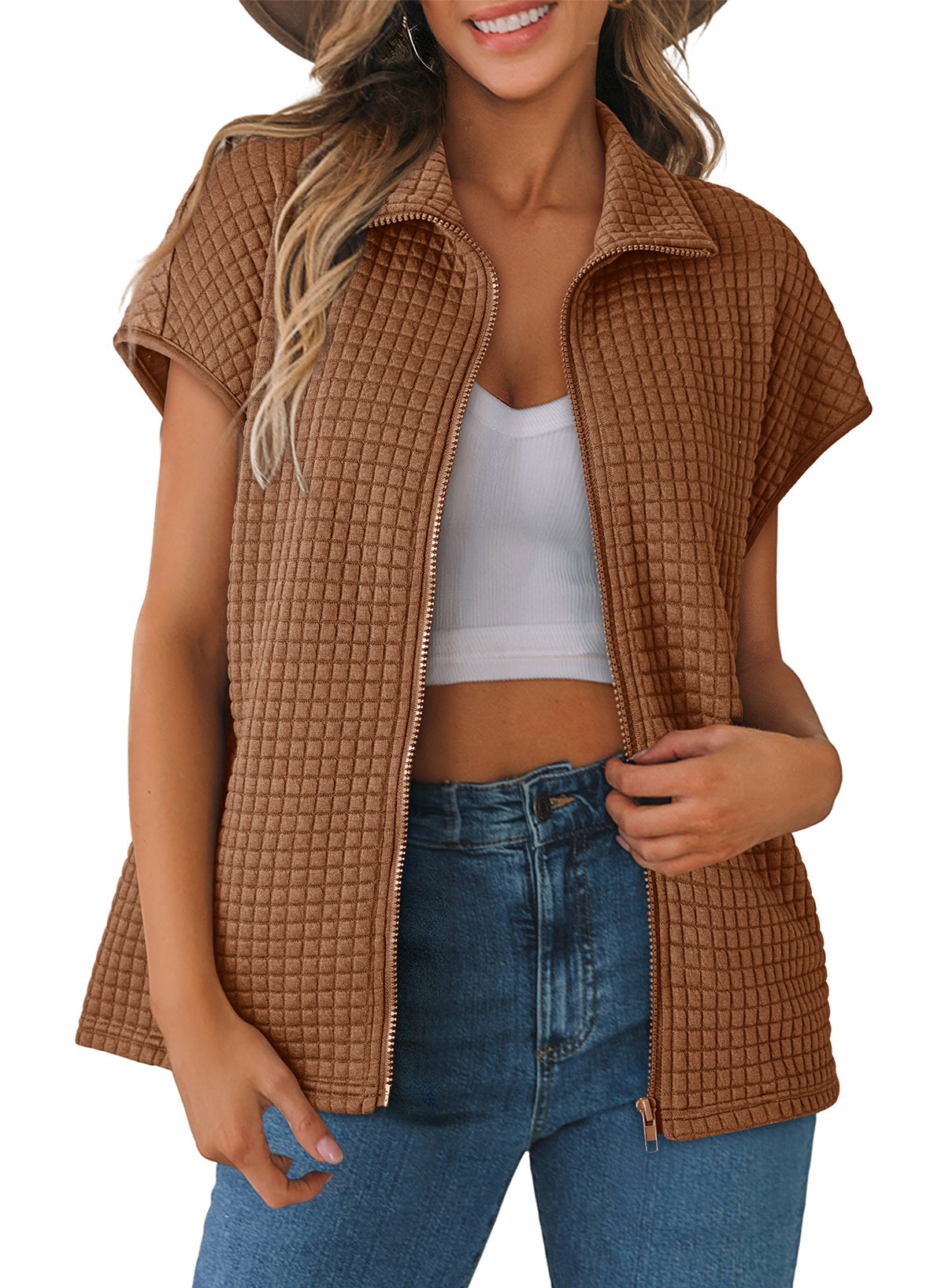 Dokotoo Womens Vest Tops 2026 Fall Cap Sleeve Waffle Knit Vests
