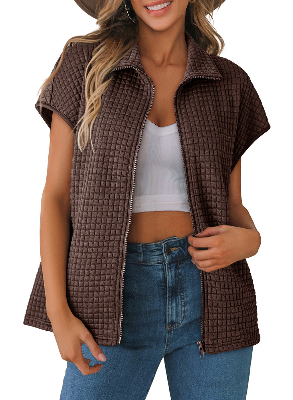 Dokotoo Womens Vest Tops 2026 Fall Cap Sleeve Waffle Knit Vests