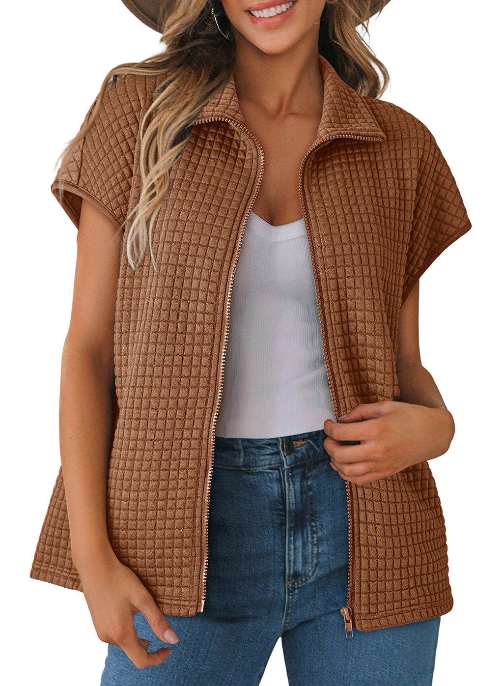 Dokotoo Womens Vest Tops 2026 Fall Cap Sleeve Waffle Knit Vests